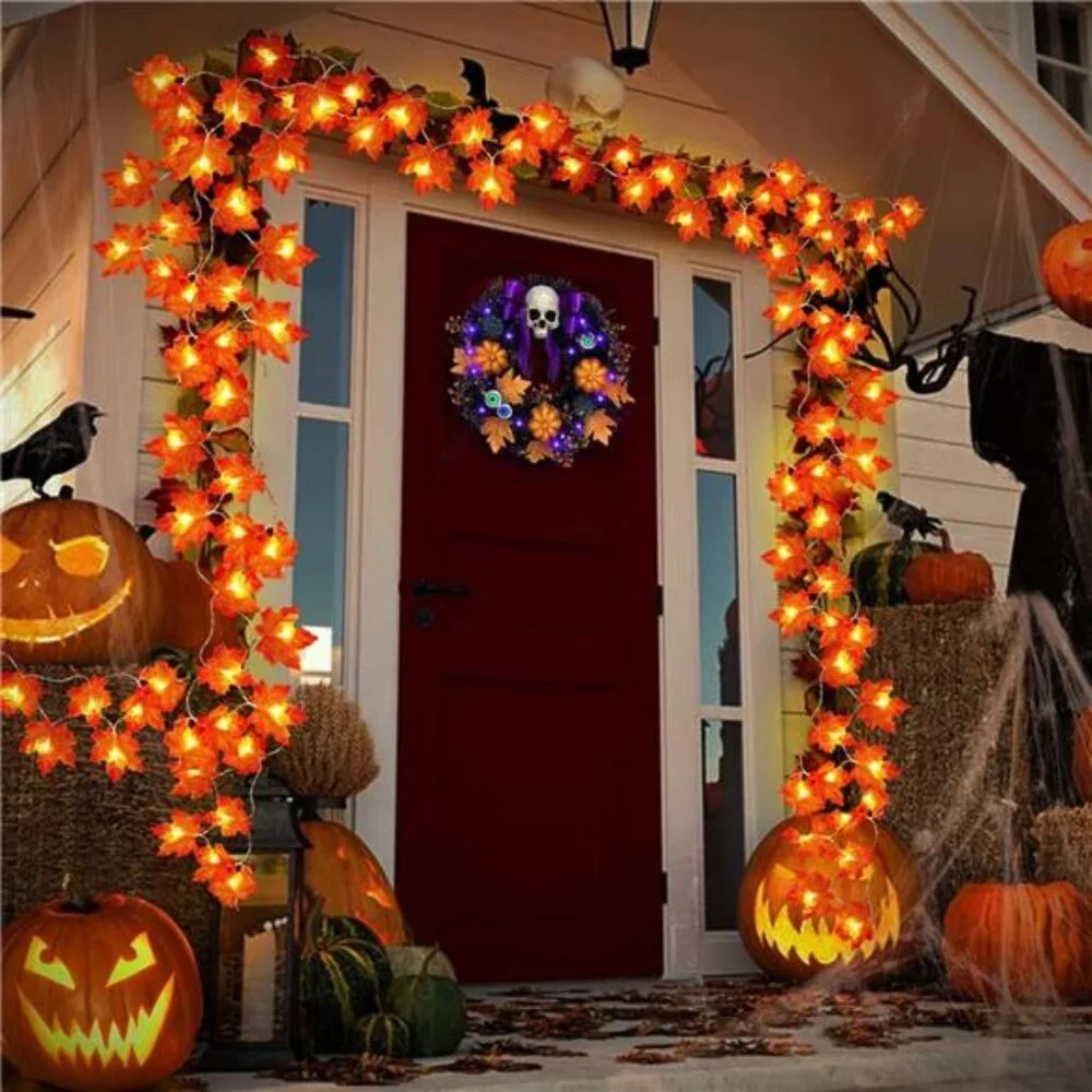 3 Pack 30ft Fall Garland with Timer, 60 LED Leaf Lights, Battery‎ Operated